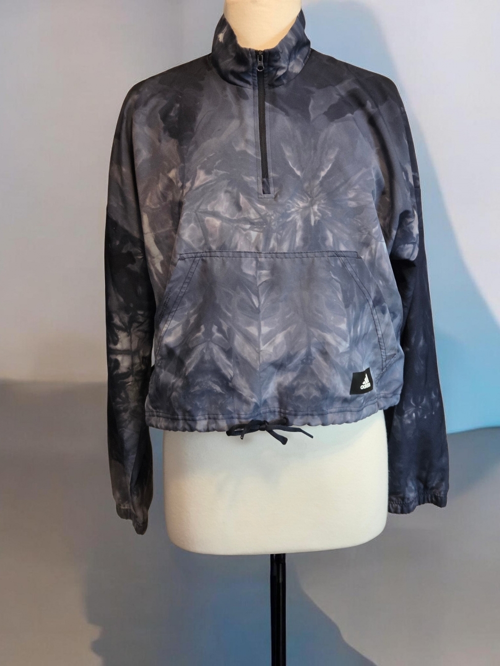 Adidas Navy & Gray Tie-Dye Quarter Zip Pullover Size Large